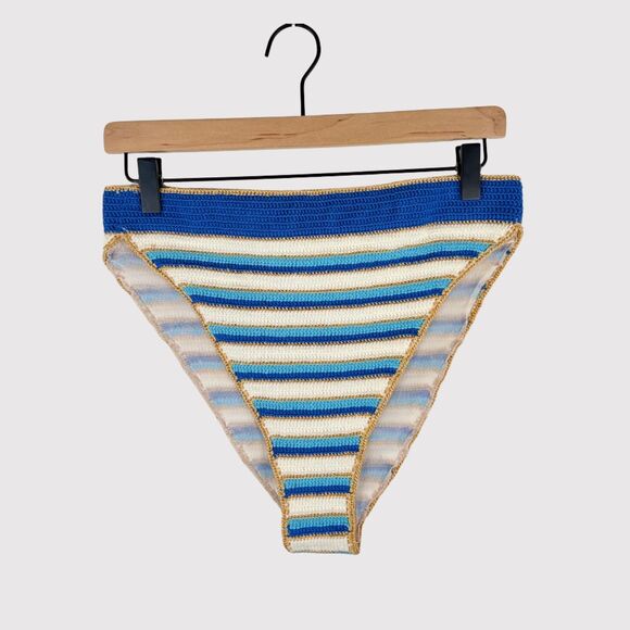 My Beachy Side Emily In Paris Bikini Bottom Blue Stripe Crochet High Leg Large - Picture 2 of 10